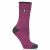 * Basics Womens Heat Holders Lite Viola Crew Sock Raspberry/Charcoal Basics