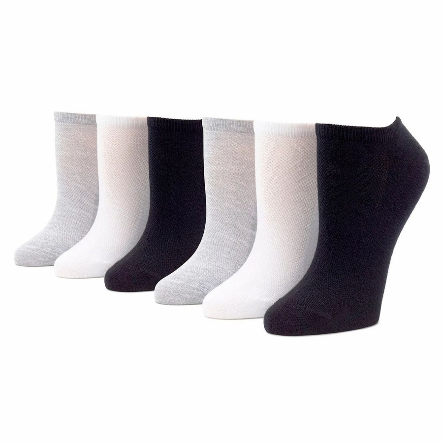 * Basics Womens Hue 6Pk. Cotton Mesh Sport No Show Socks Basics