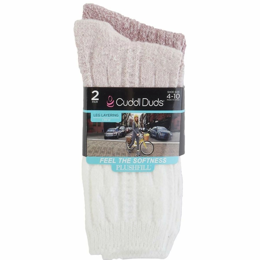 * Basics Womens Cuddl Duds 2Pk. Color Block Cable Twist Boot Crew Socks Basics