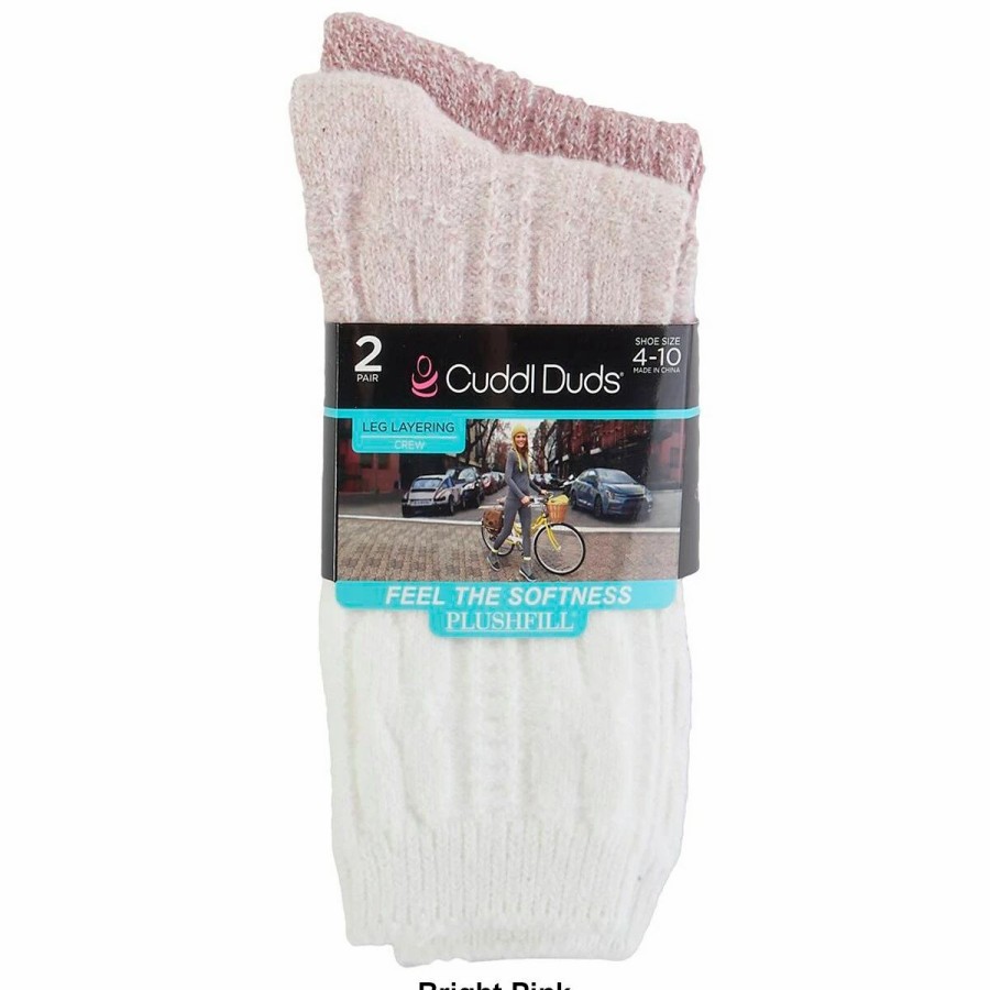 * Basics Womens Cuddl Duds 2Pk. Color Block Cable Twist Boot Crew Socks Basics