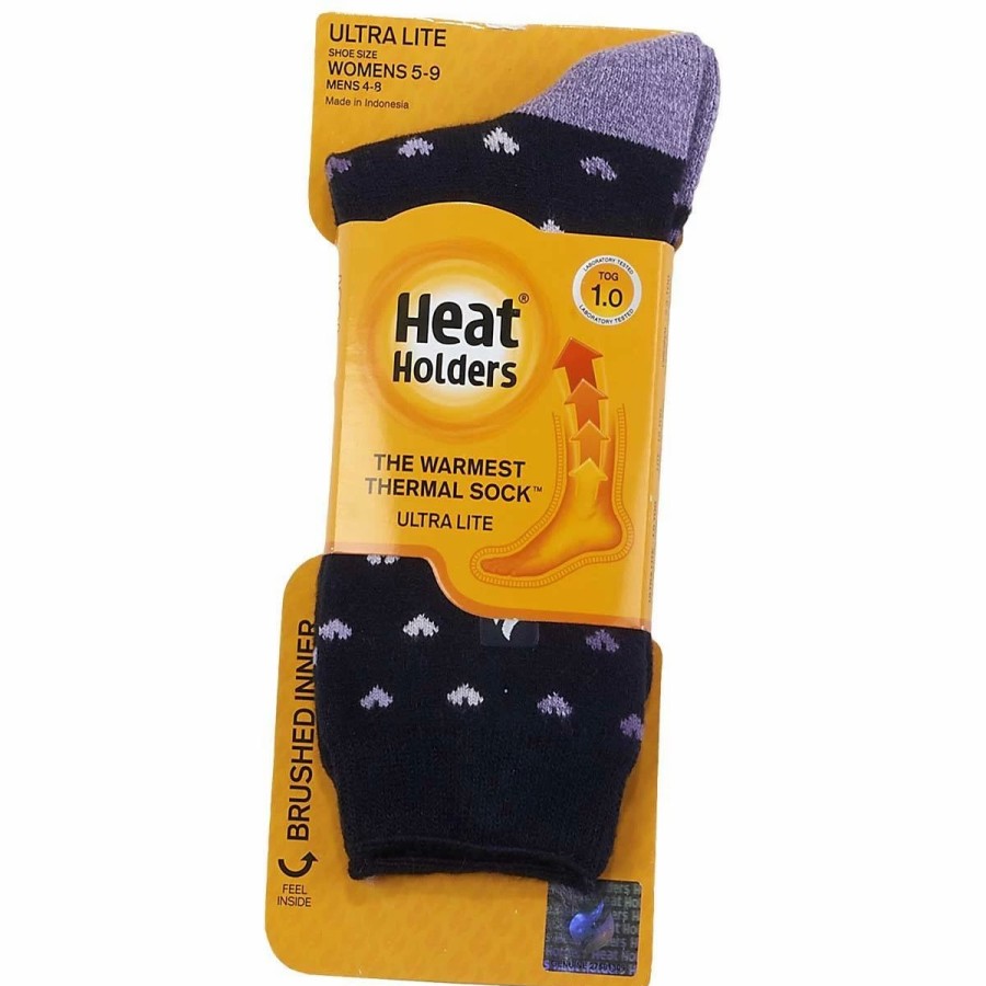 * Basics Womens Heat Holders Orchid Ultra Lite Hearts Crew Socks Basics