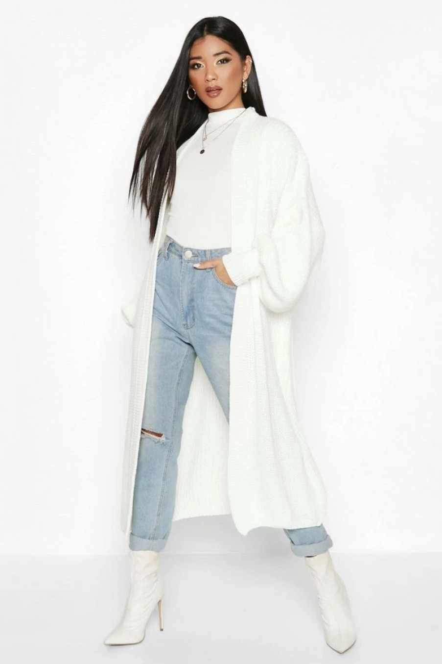 * Oversized Balloon Sleeve Cardigan White