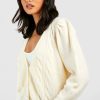 * Puff Sleeve Cable Knit Cardigan White