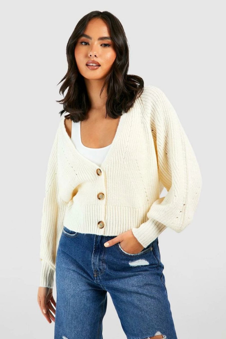 * Button Through Boxy Cardigan White