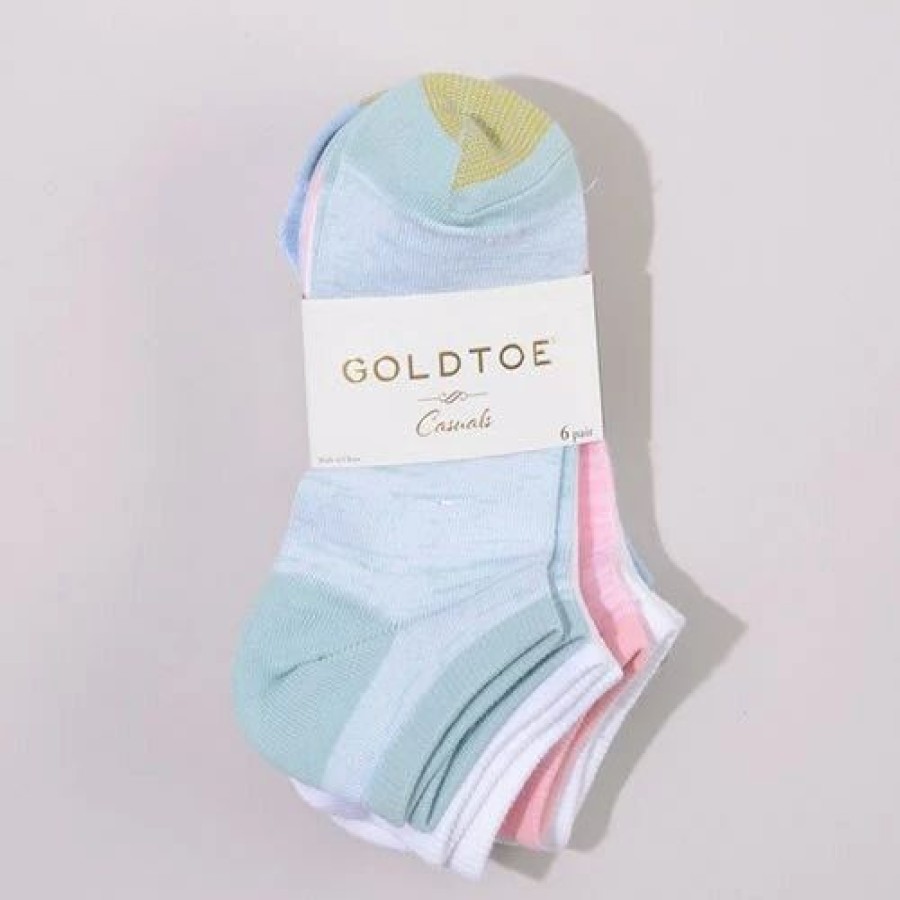 * Basics Womens Gold Toe 6Pk. Aqua Multi Soft Liner Socks Basics