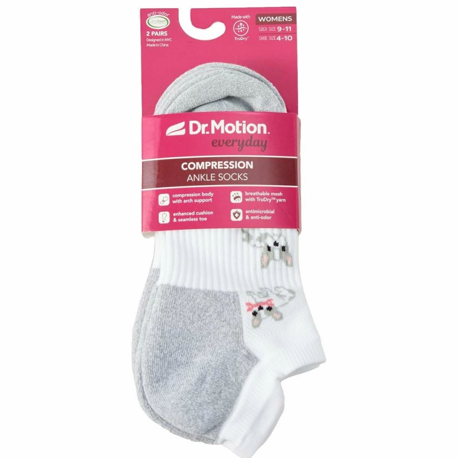 * Basics Womens Dr. Motion 2Pr. White Frenchies Dog Ankle Socks Basics