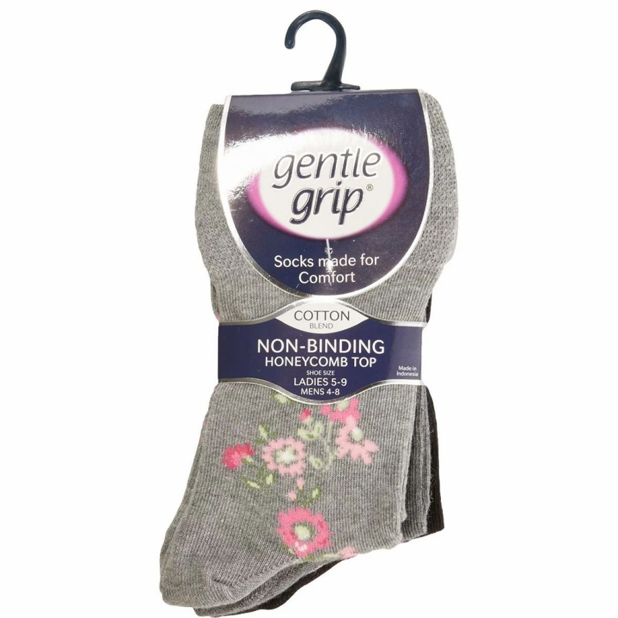 * Basics Womens Gentle Grip 3Pk. Floral Non Elastic Crew Socks Basics