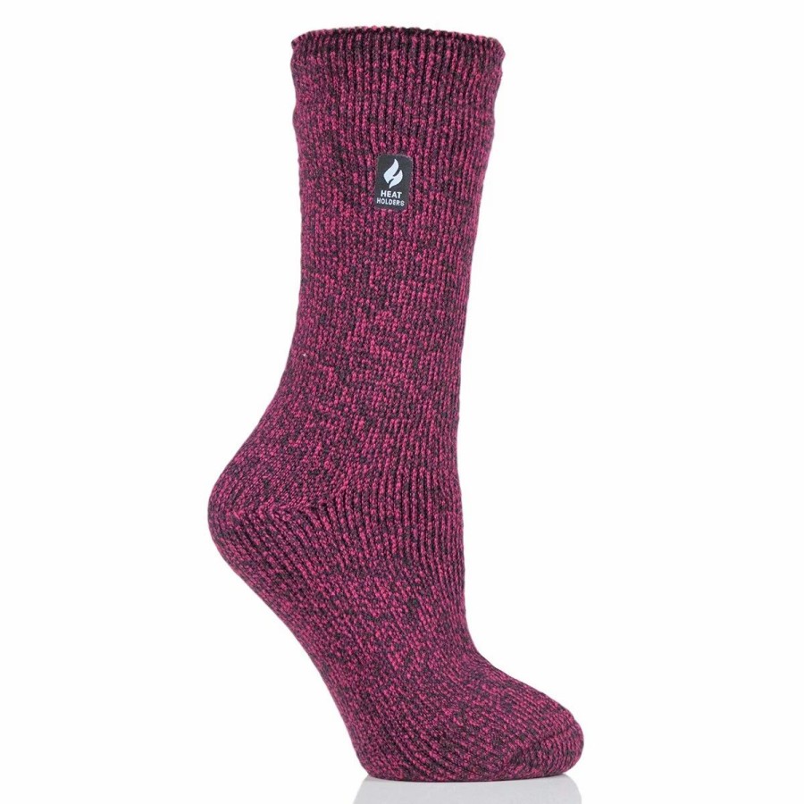 * Basics Womens Heat Holders Primrose Crew Sock Charcoal/Raspberry Basics