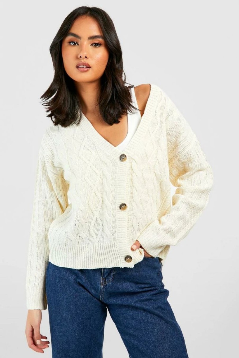 * Cable Knit Cardigan White