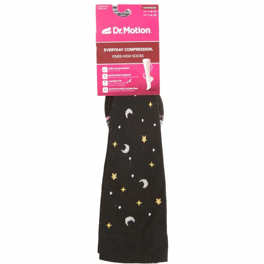 * Basics Womens Dr. Motion Moons Black Compression Knee High Socks Basics