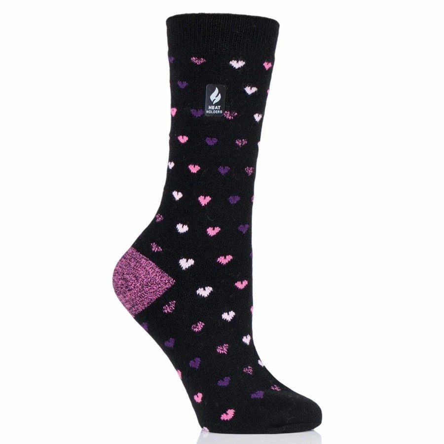 * Basics Womens Heat Holders Ultra-Lite Hearts Crew Socks Basics