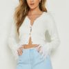 * Feather Trim Cardigan White