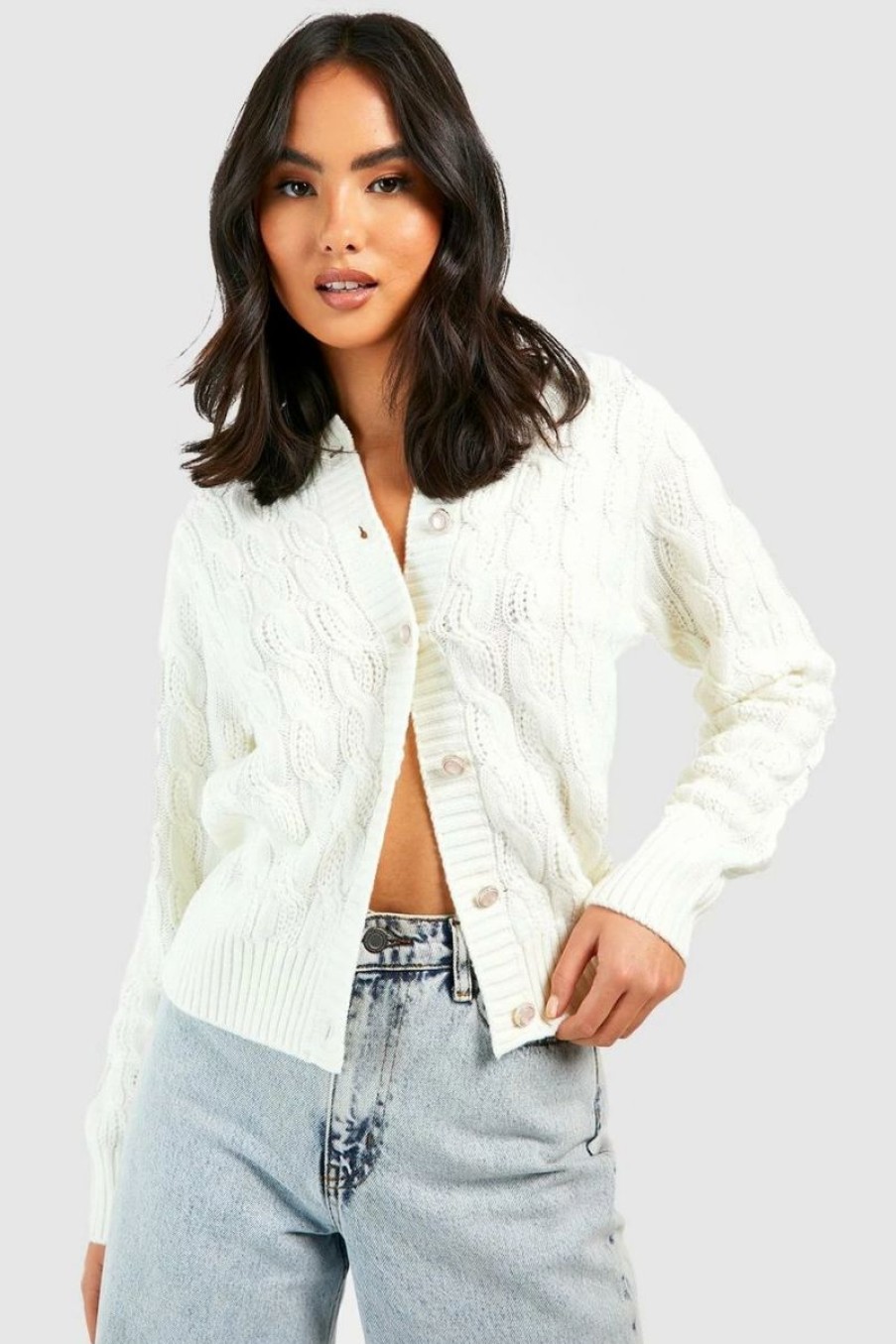 * Cable Knit Cardigan White