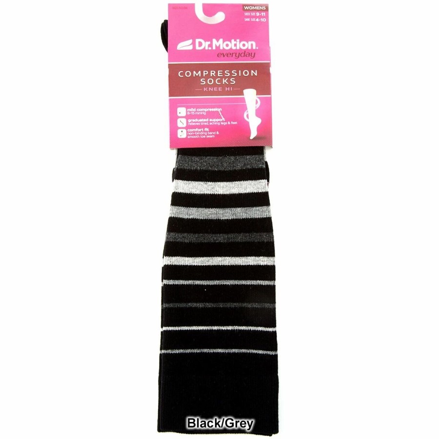 * Basics Womens Dr. Motion Compression Black Stripe Knee High Socks Basics