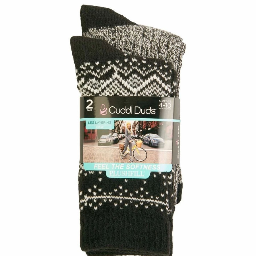 * Basics Womens Cuddl Duds 2Pk. Fair Isle Twist Rib Boot Crew Socks Basics