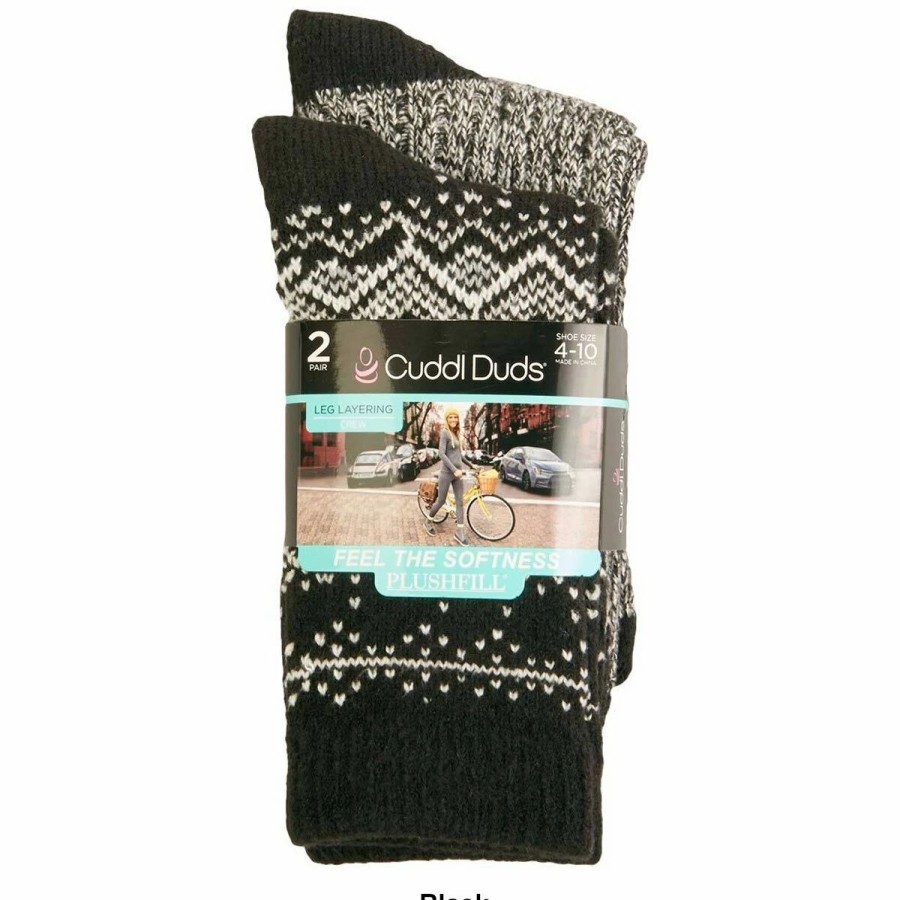 * Basics Womens Cuddl Duds 2Pk. Fair Isle Twist Rib Boot Crew Socks Basics